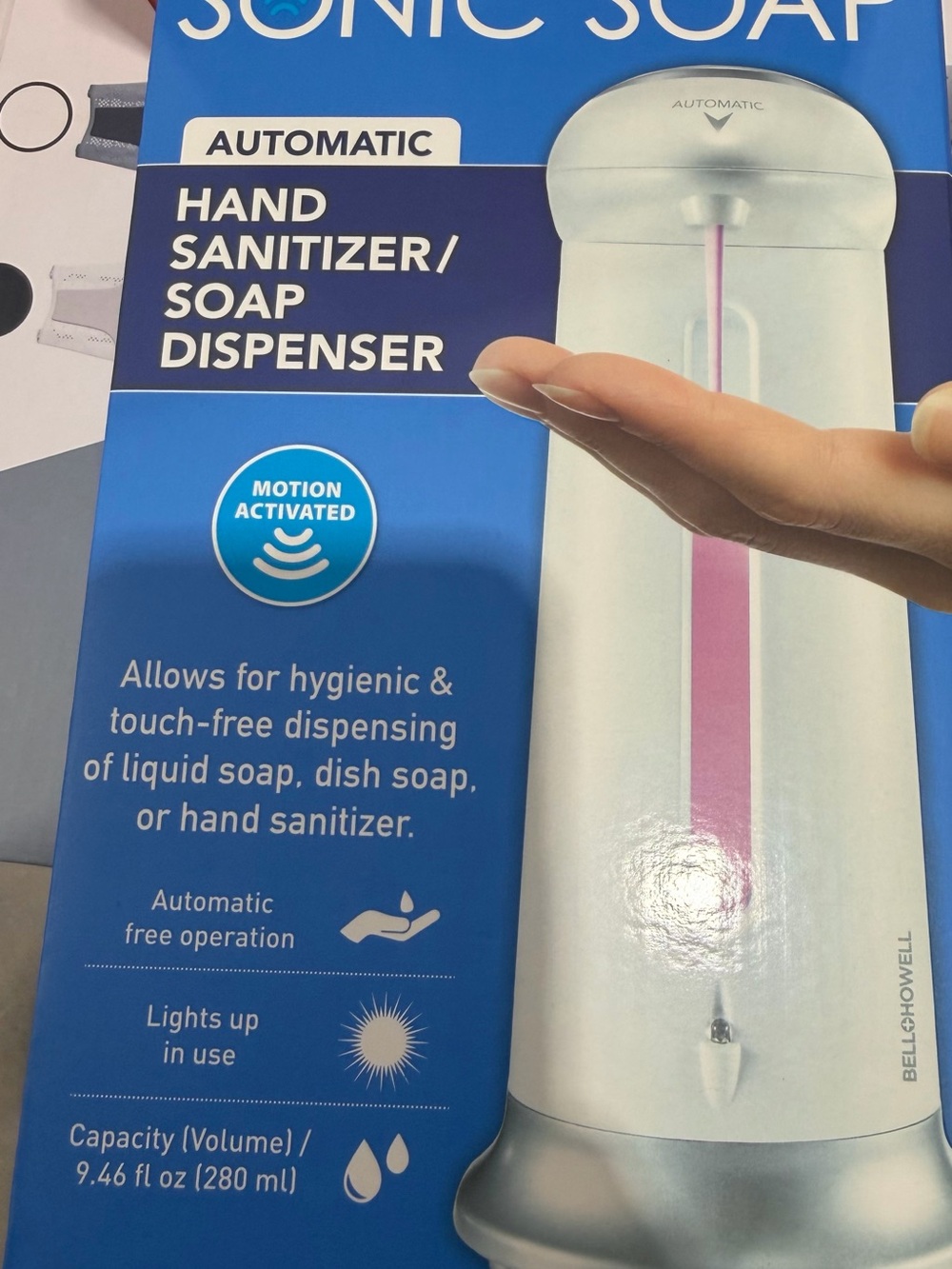 Bell+Howell Sonic Soap Automatic Hand Sanitizer/Soap Dispenser – 280ml